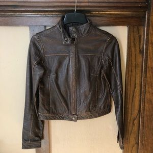 Nearly new cropped chocolate brown Moto jacket.